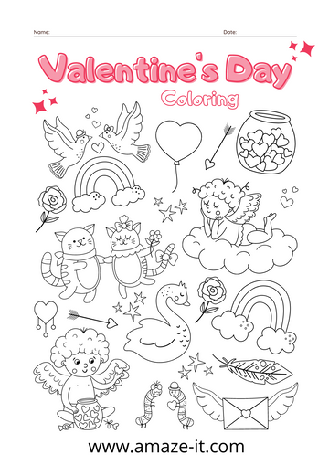 Valentines Day - Kids Coloring page & cards