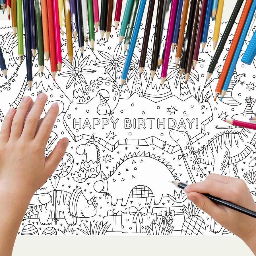 GIANT DINO BIRTHDAY COLORING PAGE